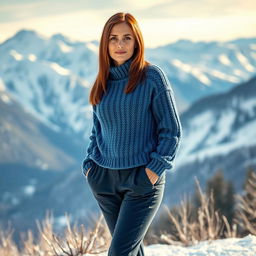 A 40-year-old Italian woman, tall with straight chestnut brown hair slightly layered