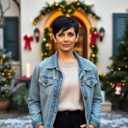 A 40-year-old Italian woman with a short hairstyle and deep black hair