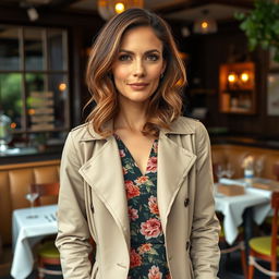 A 40-year-old Italian woman with soft wavy chestnut hair