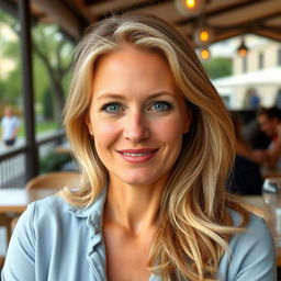 A full-height photograph of a woman aged 30 to 45 years with a natural appearance, featuring minimal makeup and well-groomed hair