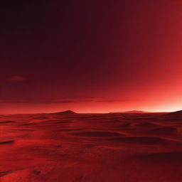 A high-quality digital art image depicting an expansive, flat red land under a vibrant red sky