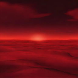 A high-quality digital art image depicting an expansive, flat red land under a vibrant red sky