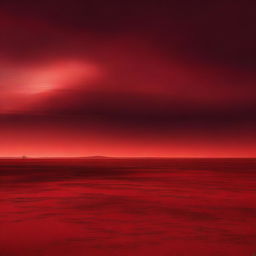 A high-quality digital art image depicting an expansive, flat red land under a vibrant red sky