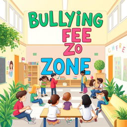 An inspiring image showcasing a 'Bullying Free Zone' within a school setting
