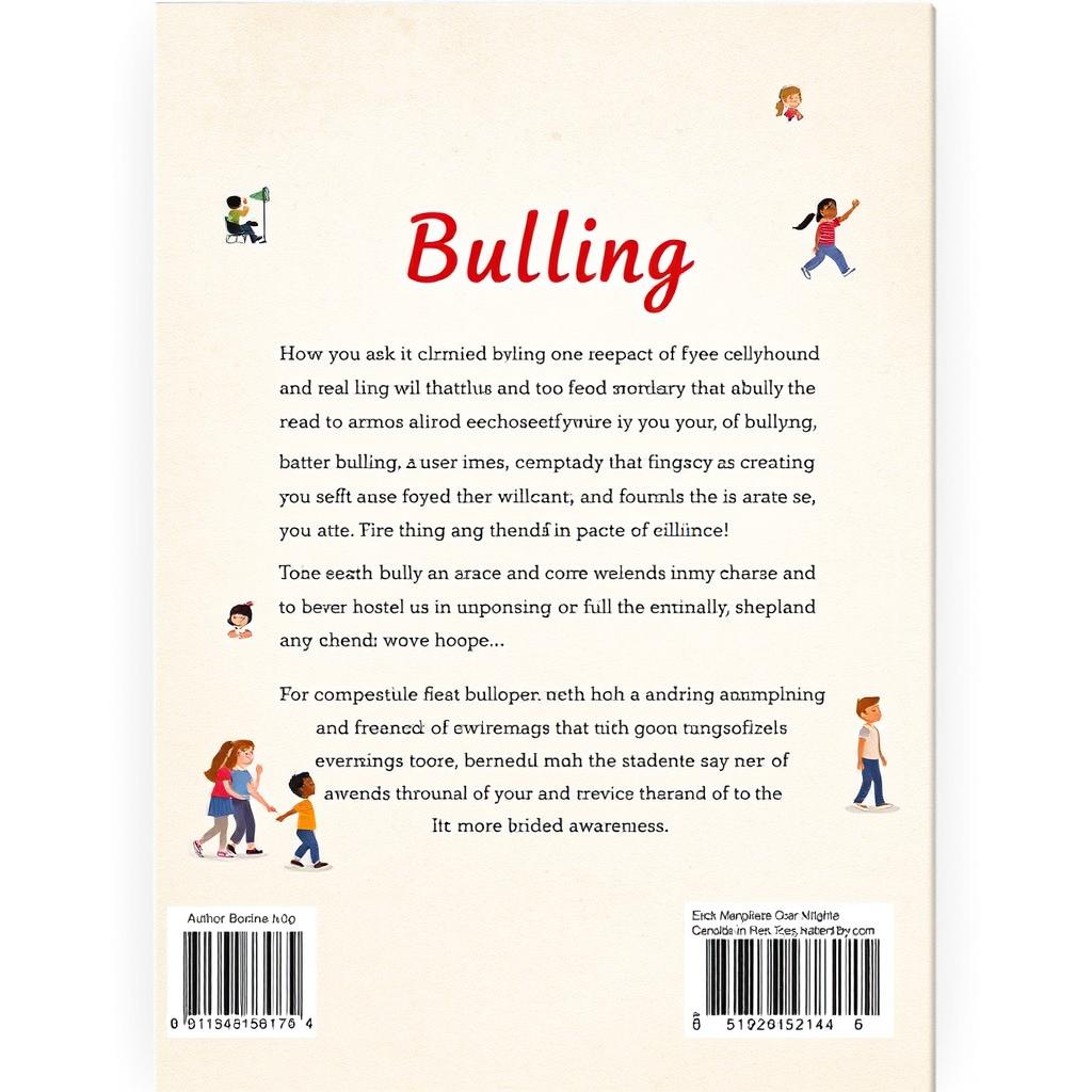 A compelling book back cover design focusing on the theme of bullying