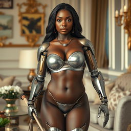 A beautiful young Black woman with long hair, an attractive face, and curvy features