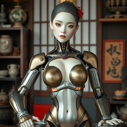 A beautifully crafted female humanoid figure with an Asian-inspired face, showcasing fair skin reminiscent of Japanese beauty
