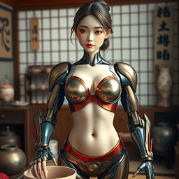 A beautifully crafted female humanoid figure with an Asian-inspired face, showcasing fair skin reminiscent of Japanese beauty