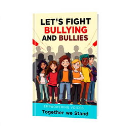 A dynamic and motivational book cover design centered around the theme 'Let's Fight Bullying and Bullies'