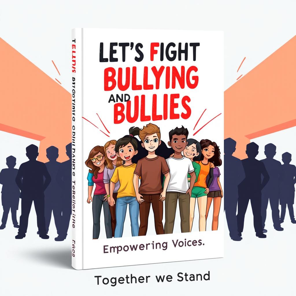 A dynamic and motivational book cover design centered around the theme 'Let's Fight Bullying and Bullies'