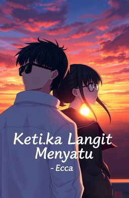 A novel cover for 'Ketika Langit Menyatu' featuring two anime-style characters