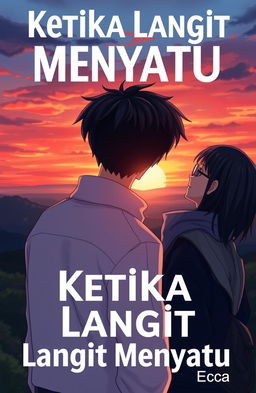 A novel cover for 'Ketika Langit Menyatu' featuring two anime-style characters