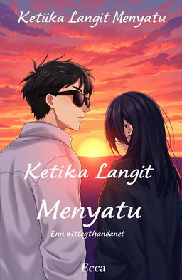A novel cover for 'Ketika Langit Menyatu' featuring two anime-style characters