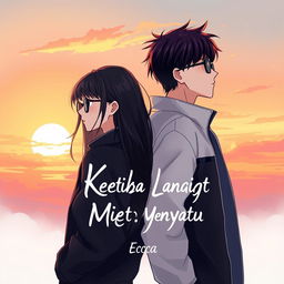 A novel cover for 'Ketika Langit Menyatu' featuring two anime-style characters