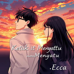 A novel cover for 'Ketika Langit Menyatu' featuring two anime-style characters