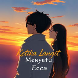 A novel cover for 'Ketika Langit Menyatu' showcasing two anime-style characters