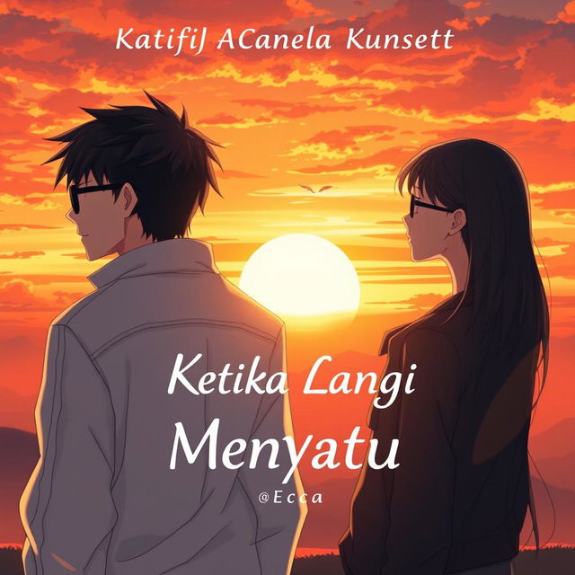 A novel cover for 'Ketika Langit Menyatu' showcasing two anime-style characters