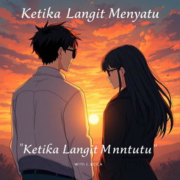 A novel cover for 'Ketika Langit Menyatu' showcasing two anime-style characters