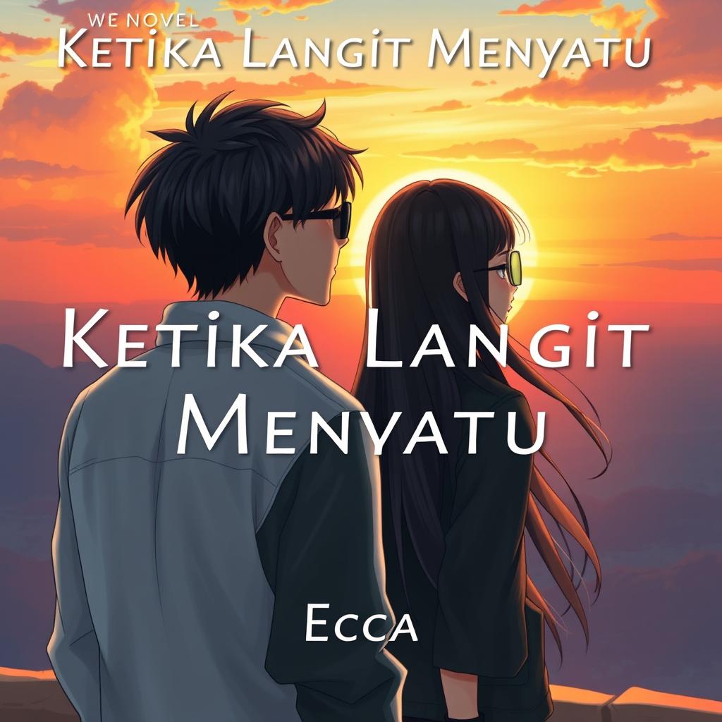 A novel cover for 'Ketika Langit Menyatu' showcasing two anime-style characters