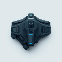 A futuristic tank seen from a top-down perspective, designed in dark gray and blue colors, rendered in a pixel art style