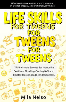 A vibrant and engaging book cover for 'LIFE SKILLS FOR TWEENS', showcasing a playful and colorful design