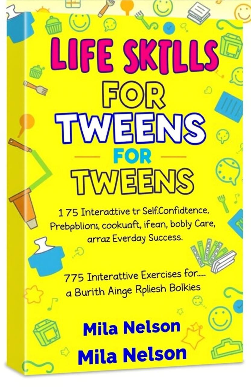A vibrant and engaging book cover for 'LIFE SKILLS FOR TWEENS', showcasing a playful and colorful design