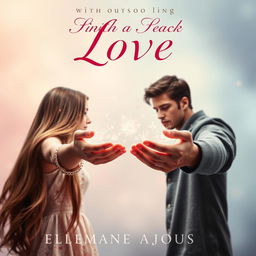 A stunning book cover design showcasing a girl with long, silky brown hair standing directly opposite a handsome brunette guy