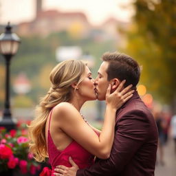 A passionate kiss shared between two lovers in a romantic setting