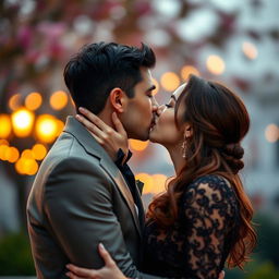 A passionate kiss shared between two lovers in a romantic setting