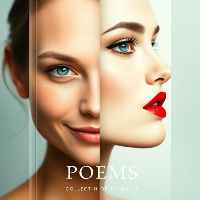 A captivating book cover for a collection of poems featuring a striking half-face portrait of a woman