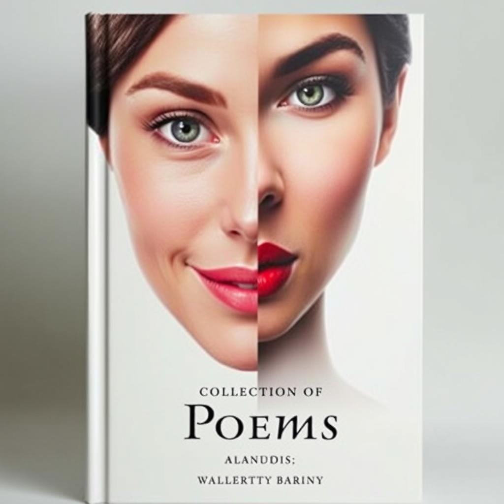 A captivating book cover for a collection of poems featuring a striking half-face portrait of a woman