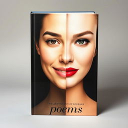 A captivating book cover for a collection of poems featuring a striking half-face portrait of a woman