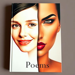 A captivating book cover for a collection of poems featuring a striking half-face portrait of a woman