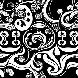 Create an aesthetically pleasing black and white line pattern featuring intricate geometric shapes and fluid, organic lines that flow harmoniously together