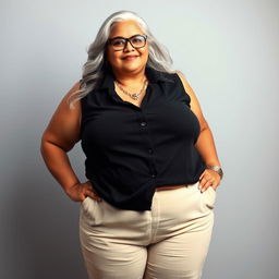 A 55-year-old Indian plus-size woman, depicted as a voluptuous and alluring cougar with a passionate expression