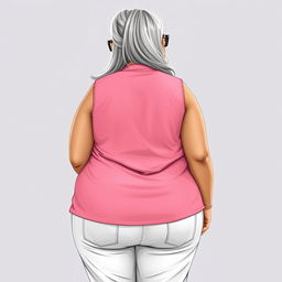 A 55-year-old Indian plus-size woman, illustrated from a behind view, capturing her sensual and buxom figure