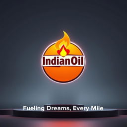 An animated scene featuring the IndianOil logo, glowing prominently at the center with a captivating mnemonic flame-heart animation