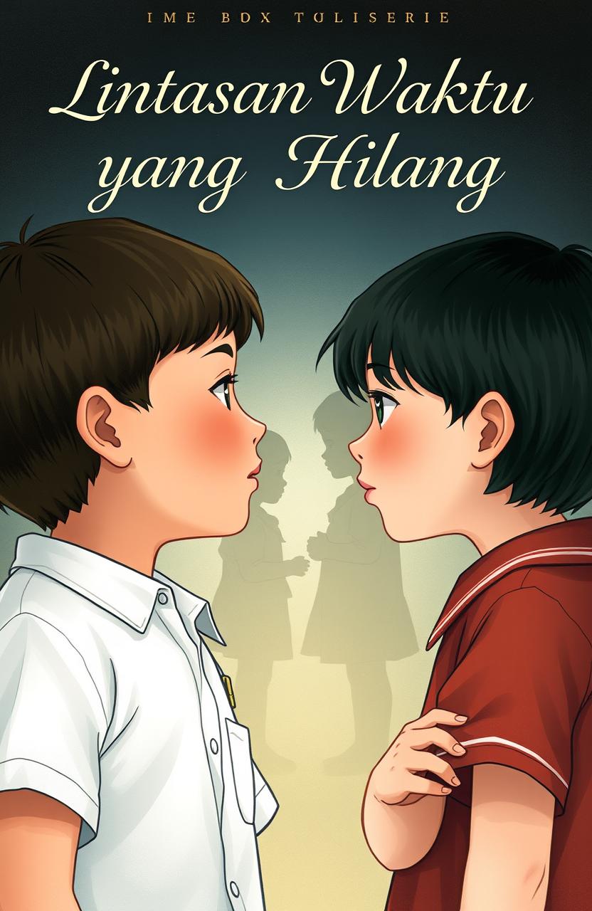 A captivating book cover illustration featuring two school children facing each other with a thoughtful expression