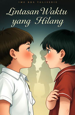 A captivating book cover illustration featuring two school children facing each other with a thoughtful expression