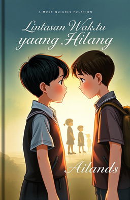 A captivating book cover illustration featuring two school children facing each other with a thoughtful expression