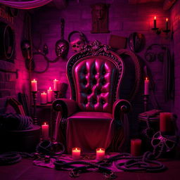 A visually striking dungeon-themed BDSM scene featuring various sexy accessories