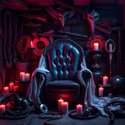 A visually striking dungeon-themed BDSM scene featuring various sexy accessories