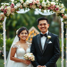 A heartwarming scene depicting an English man and a Filipina bride on their wedding day