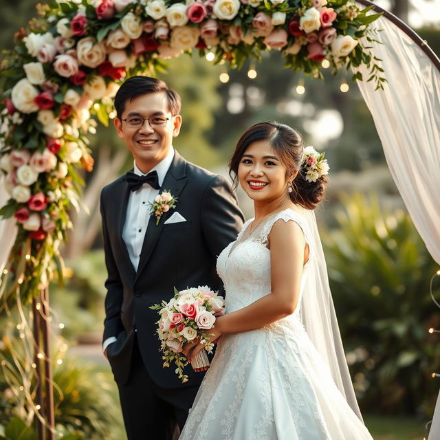 A heartwarming scene depicting an English man and a Filipina bride on their wedding day