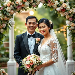 A heartwarming scene depicting an English man and a Filipina bride on their wedding day