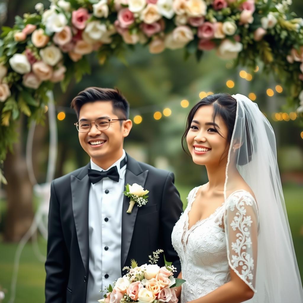 A heartwarming scene depicting an English man and a Filipina bride on their wedding day