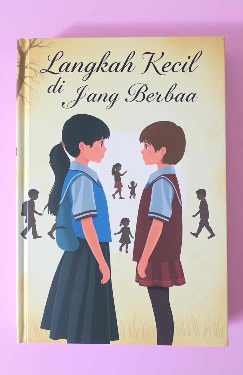 A book cover featuring two schoolgirls facing each other, with a nostalgic background