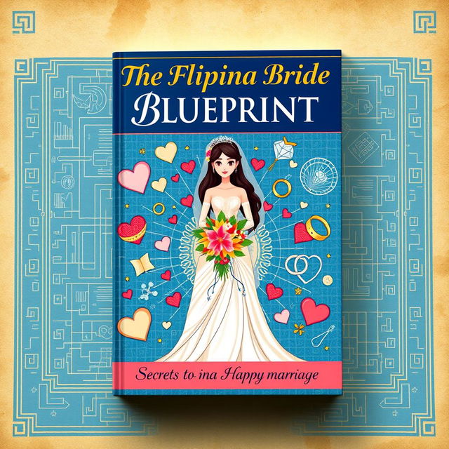 A captivating book cover for 'The Filipina Bride Blueprint: Secrets to a Happy Marriage