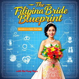 A visually striking book cover for 'The Filipina Bride Blueprint: Secrets to a Happy Marriage
