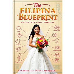 A visually striking book cover for 'The Filipina Bride Blueprint: Secrets to a Happy Marriage